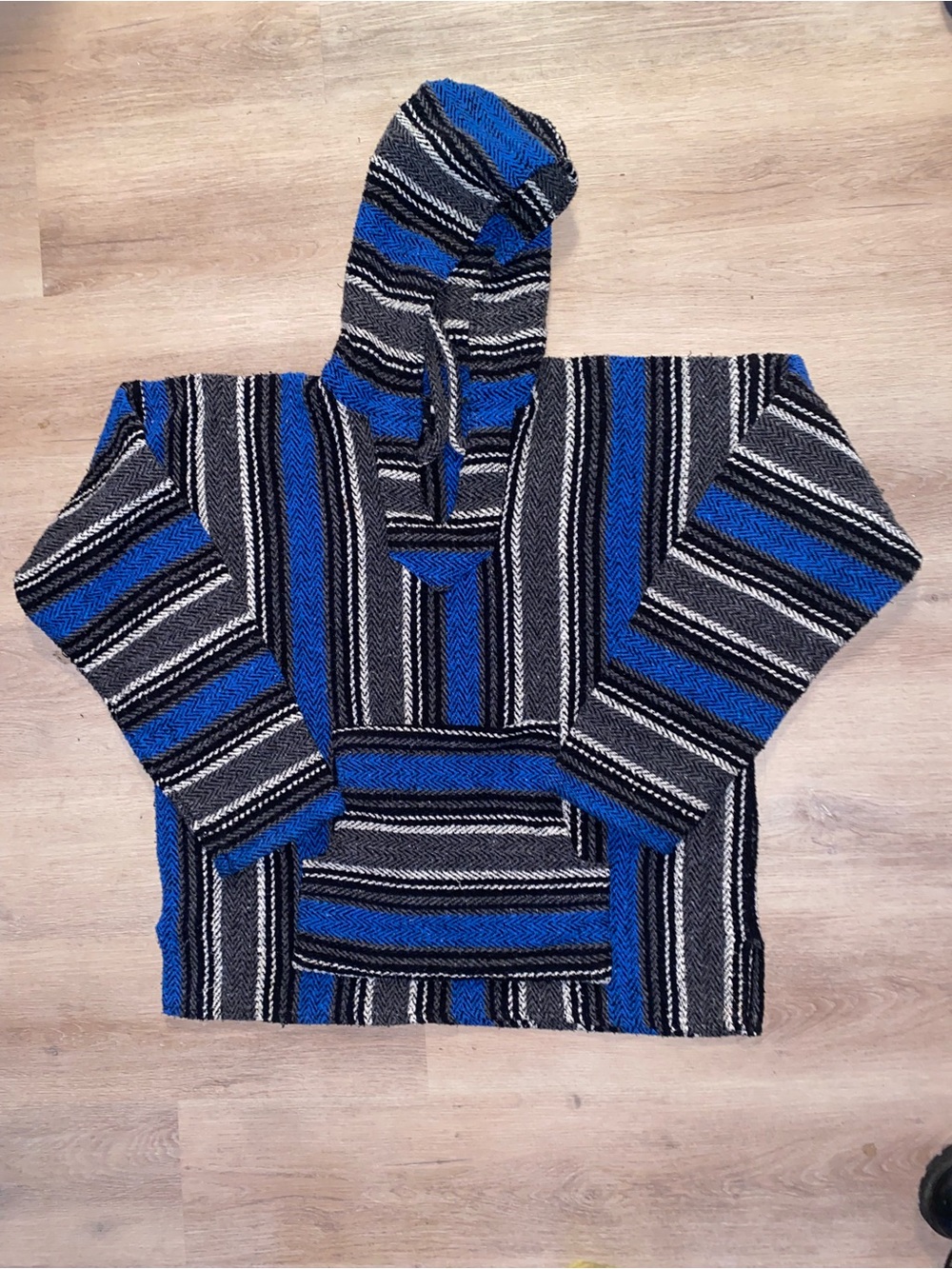 Striped Blue & Black Hooded Men’s Baja Jacket